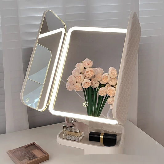 Desk LED Makeup Mirror with fold